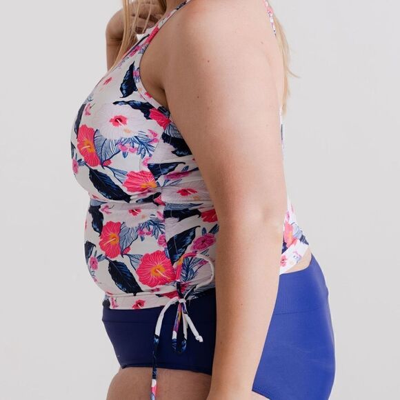 Wild Flower Tankini Midrise Bikini Swimsuit Set Pink Blue Floral - Picture 3 of 16